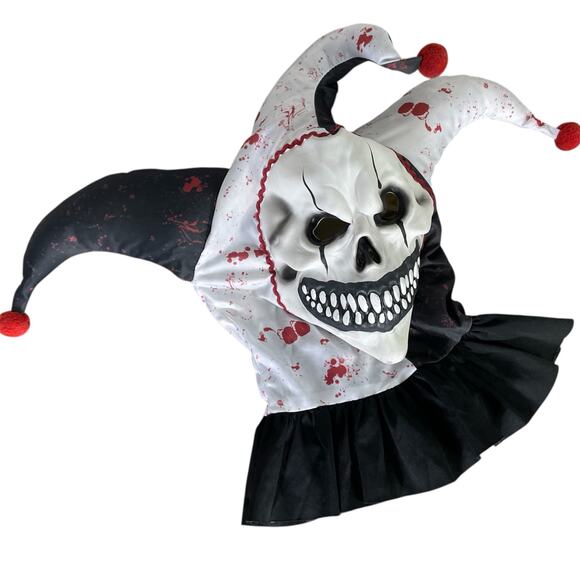 Adult Evil Jester Skull Mask Carnival OSFA Bloody Joker Halloween Costume Prop - Picture 2 of 10